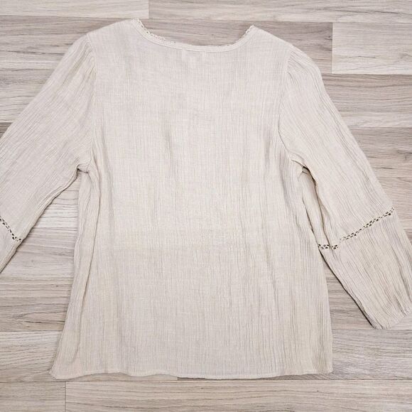 Wonderly Womens Beige Peasant Longsleeve Crochet Blouse Large - Picture 9 of 9